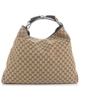 GUCCI Monogram Large Horsebit Chain Hobo Dark Brn